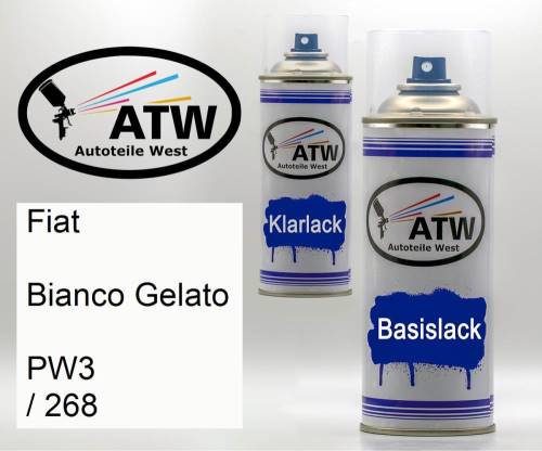 Fiat, Bianco Gelato, PW3 / 268: 400ml Sprühdose + 400ml Klarlack - Set, von ATW Autoteile West.